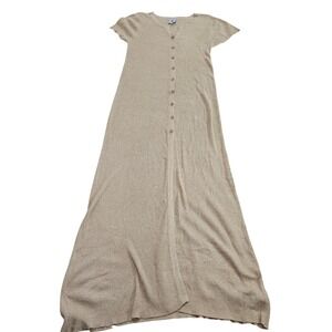 Muche Muchette Gold Metallic Rib Knit Button Front Minimalist Maxi‎ Dress Sz OS